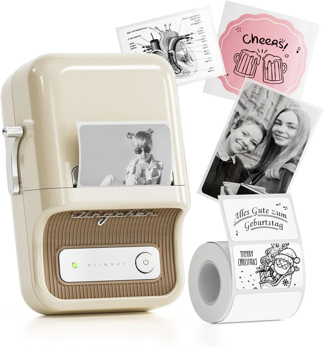 White rectangular thermal label printer with integrated cutter and Bluetooth connectivity