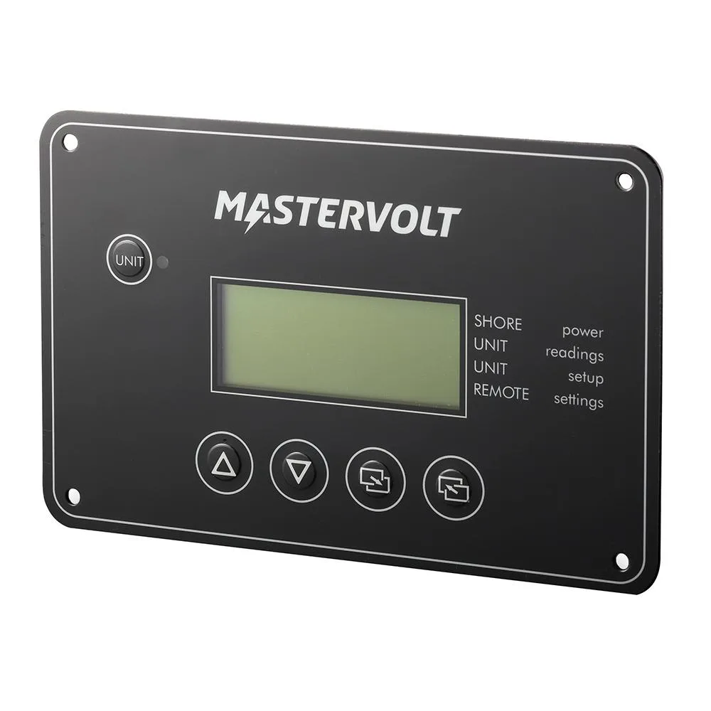 Rectangular remote panel with LCD screen and buttons, dark grey finish