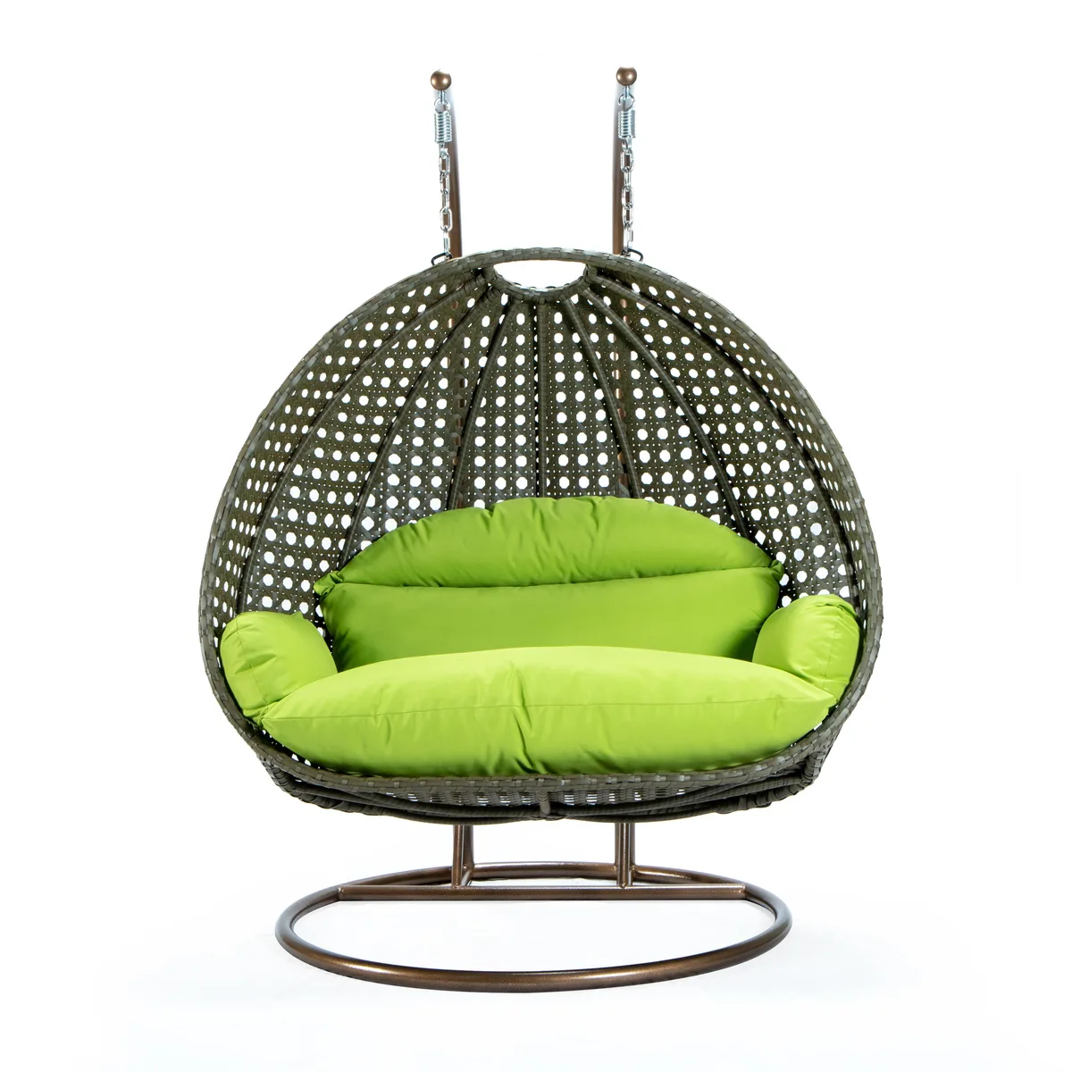 LeisureMod LeisureMod Beige Wicker Double Hanging Egg Swing Chair Light Green patio furniture — product photo