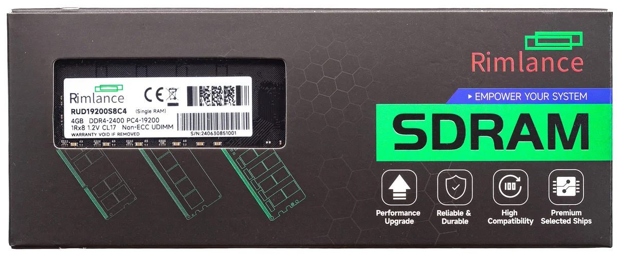 RIMLANCE RIMLANCE RUD19200S8C4 4GB DDR4 2400 CL17 desktop RAM — product photo