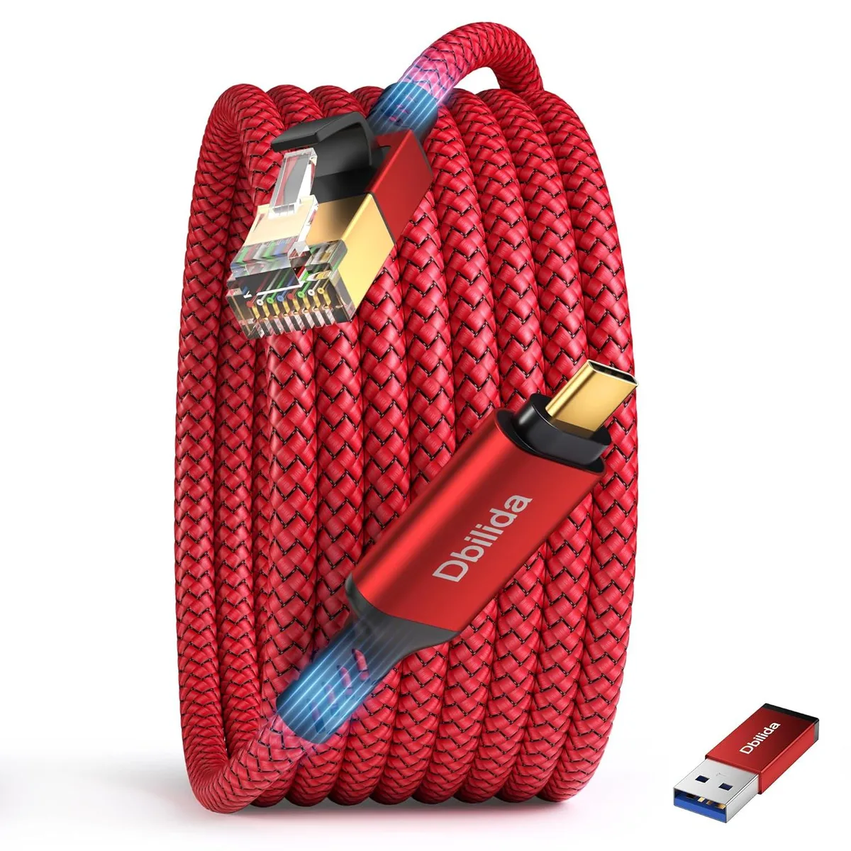 miqpower miqpower USB C to Ethernet Cable 10 FT 2 in 1 USB A/C to RJ45 1Gbps Braided — product photo