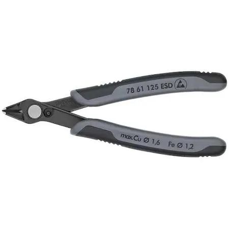 Knipex ESD precision nippers with red and blue multi-component handles, flush cutting edges, spring return, 5 inch overall length