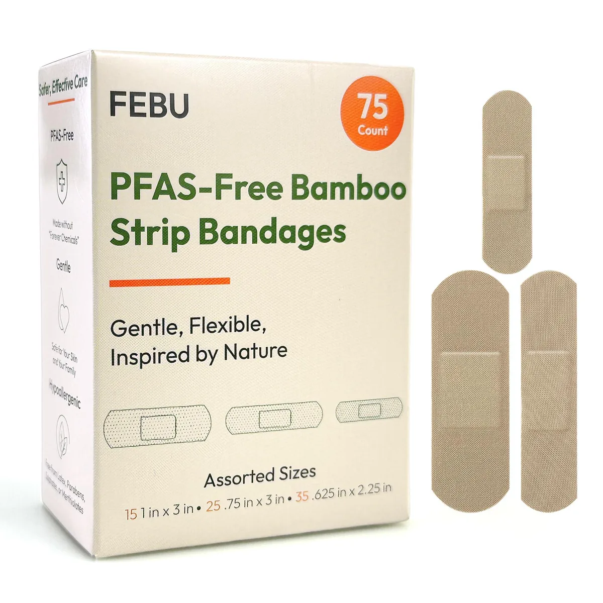 FEBU BB-OB75-AS01 First Aid Bamboo Bandages 75 Count — product photo