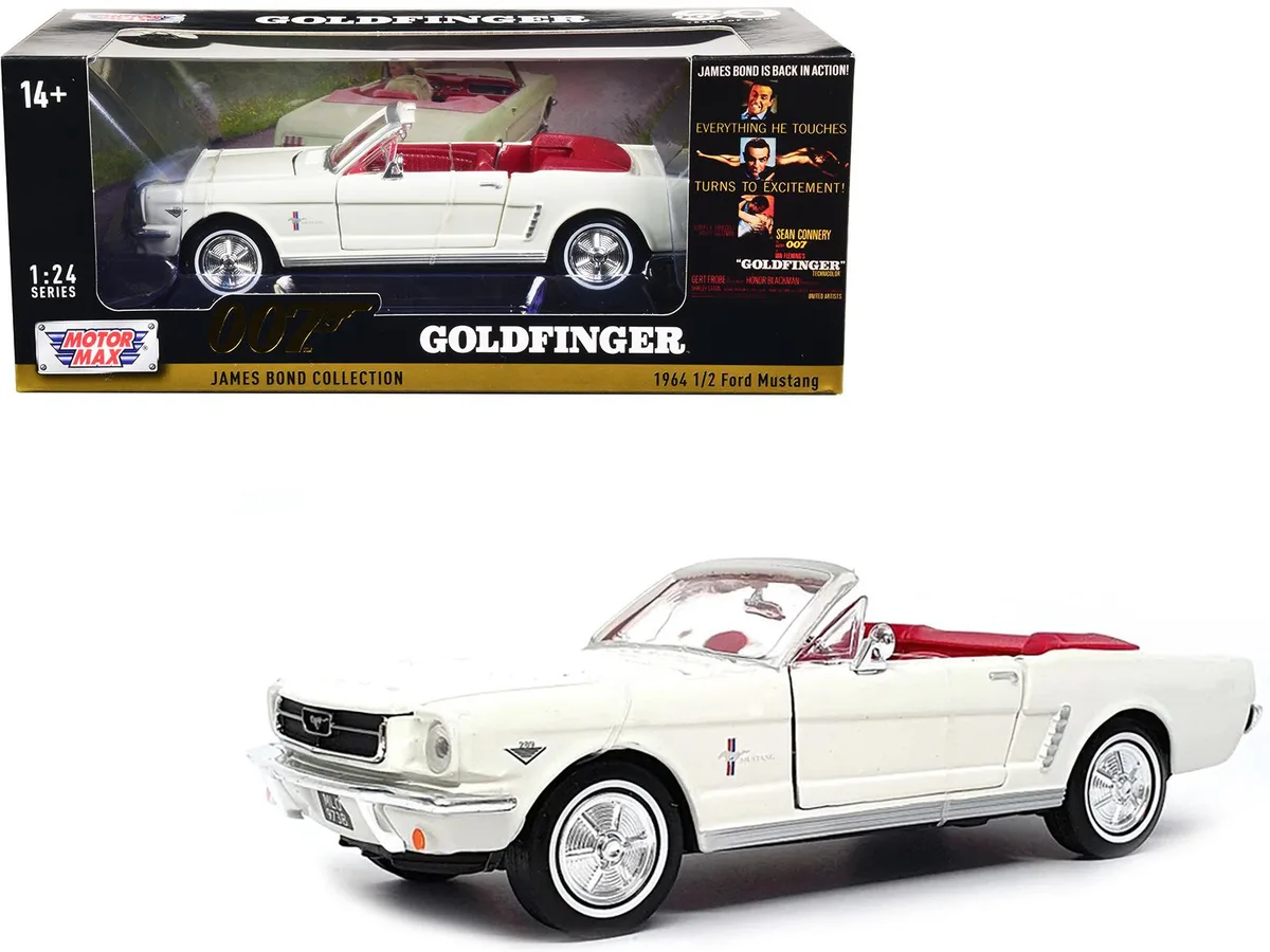 MOTORMAX MOTORMAX 1964 1/2 Ford Mustang Convertible White Red Interior James Bond 007 Goldfinger 1/24 Diecast — product photo