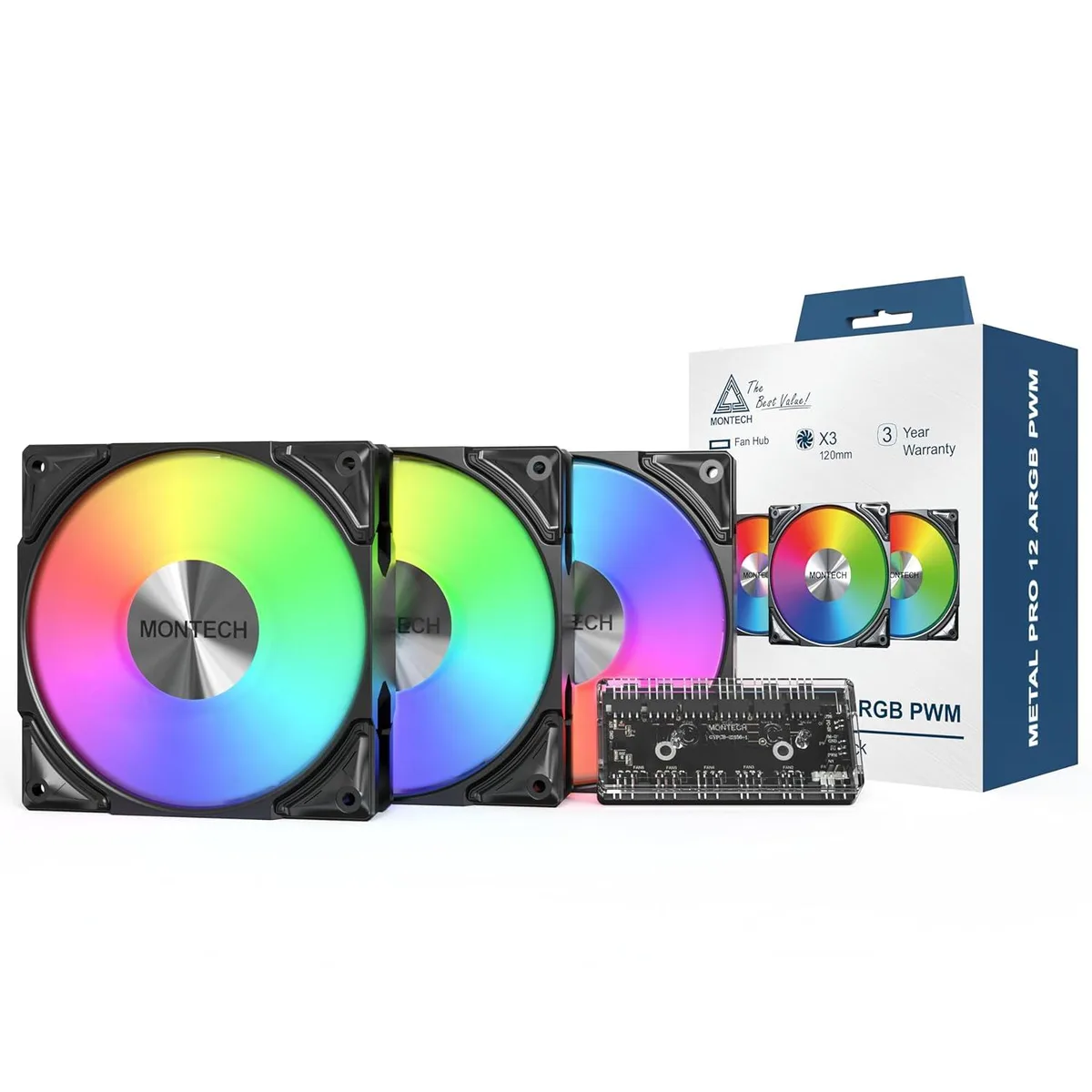 Montech Montech METALPRO12B3IN1 120mm ARGB case fan 3-pack — product photo