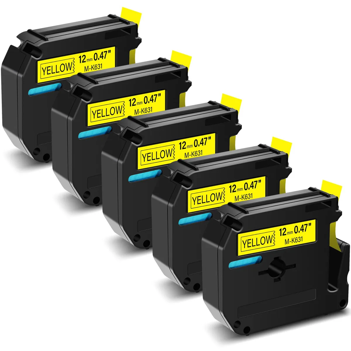 GREENCYCLE GREENCYCLE MK-631 label tape 12mm 26.2ft black on yellow 5 pack — product photo