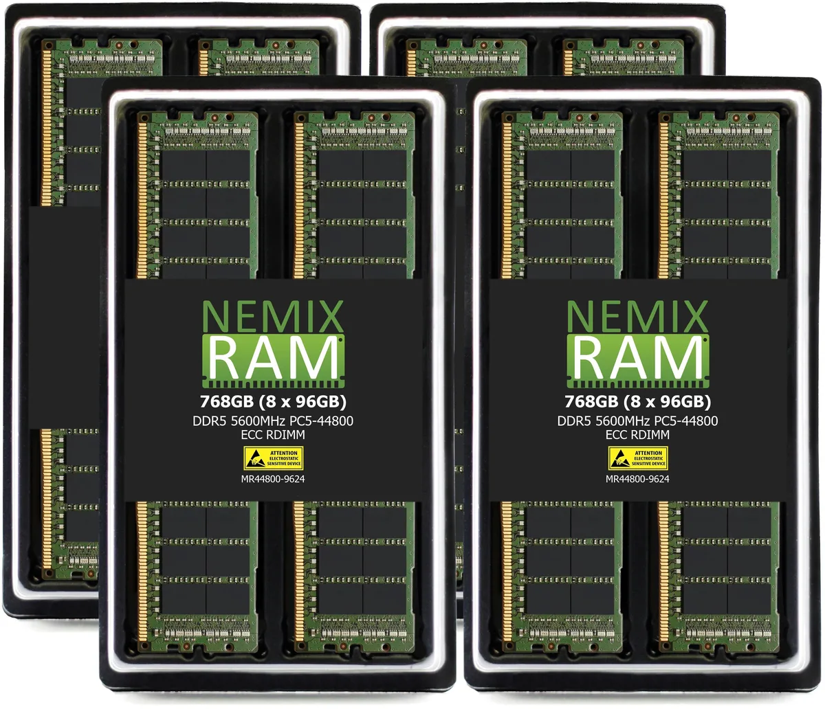 NEMIX RAM NEMIX RAM 768GB (8x96GB) DDR5 5600 CL46 2Rx4 ECC RDIMM server RAM — product photo