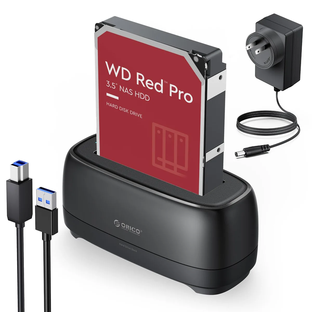 Orico Orico 2.5/3.5 inch SATA HDD SSD Dock USB 3.0 22TB UASP 12V Black — product photo