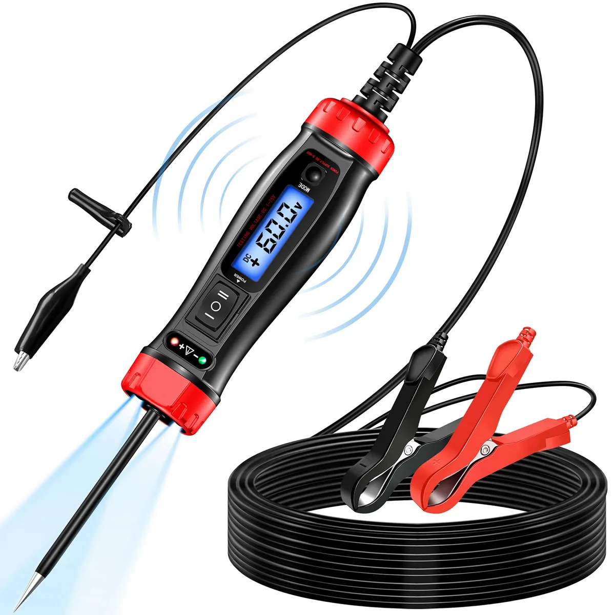 Handheld automotive circuit probe tester with LCD display and illuminated tip