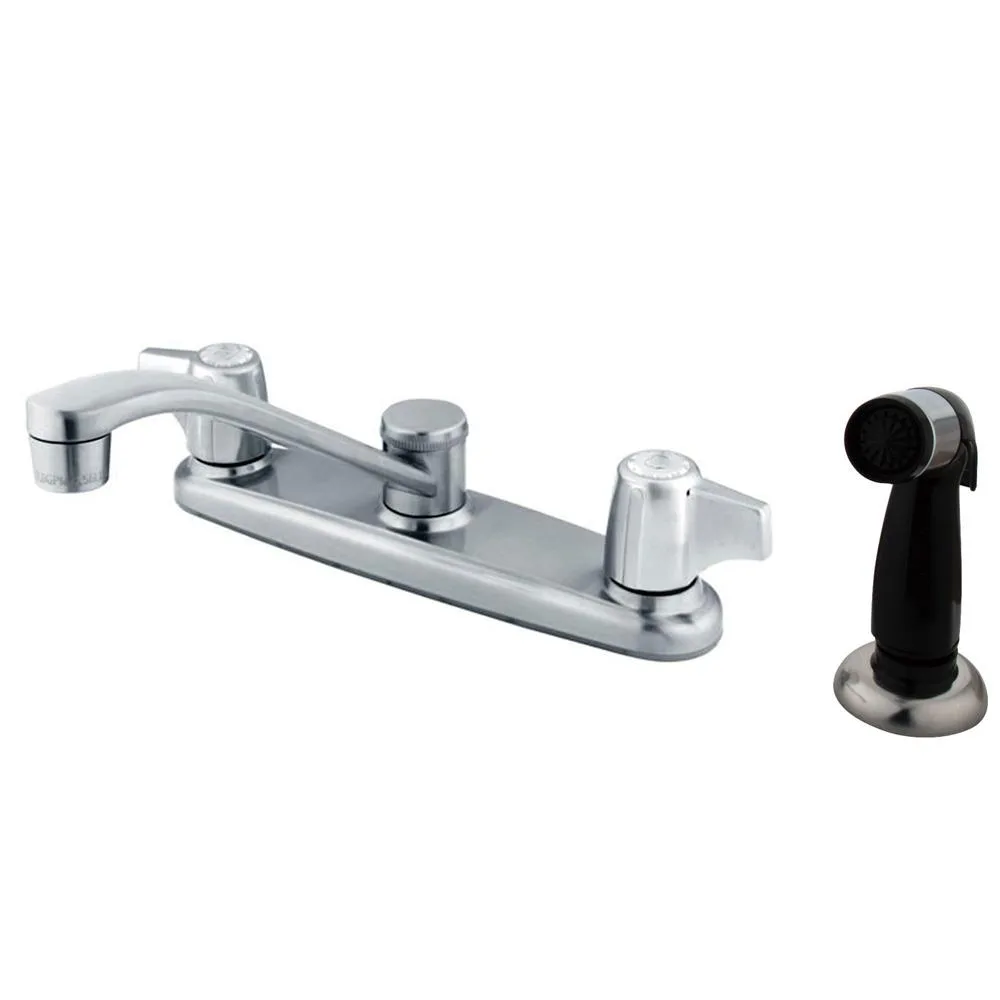 Chrome kitchen faucet with twin canopy handles and side sprayer