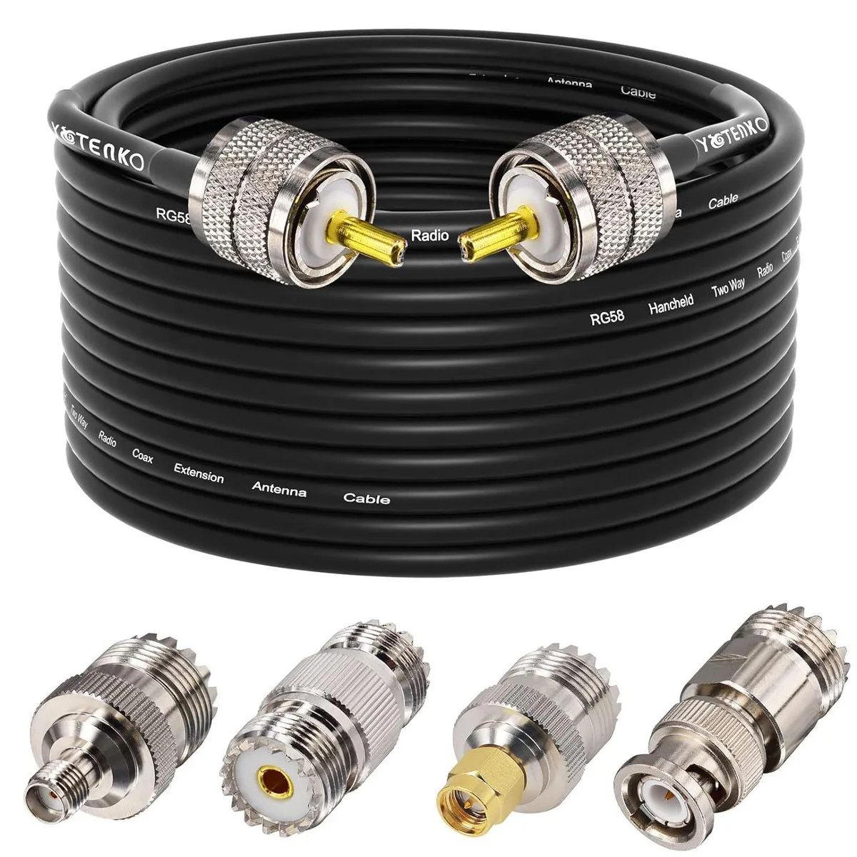 PISKEKAT PISKEKAT PC Game Controller 49.2Ft RG58 Coaxial Cable 50 Ohm UHF PL259 Male to Male with 4-Pack Adapters — product photo