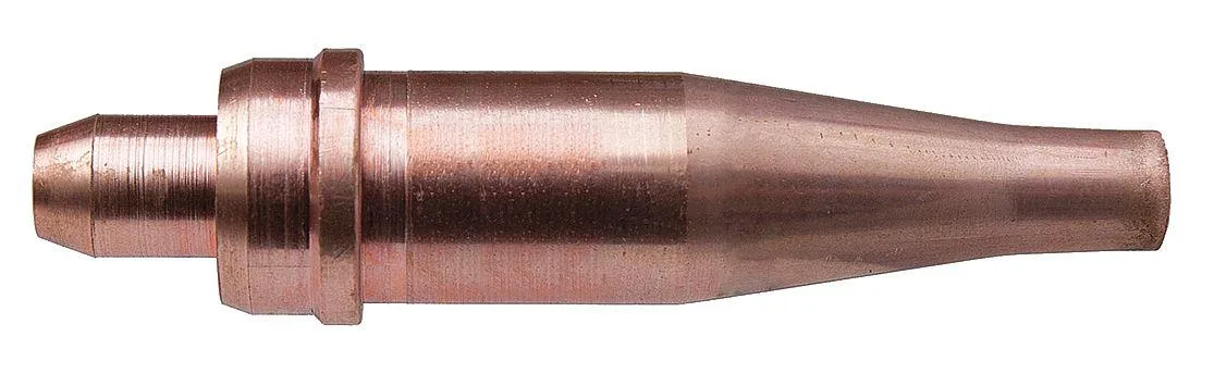 Small copper cutting tip with tapered end for acetylene torch