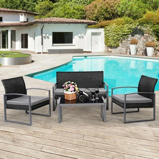SlickBlue SlickBlue 4-Piece Rattan Patio Set Black — product photo