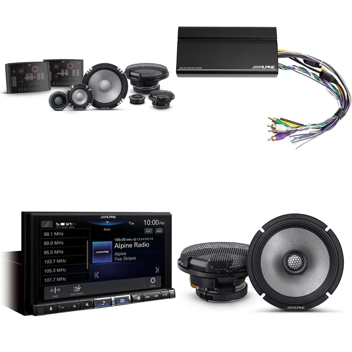 Alpine Alpine ILX-507 7" Receiver w/ R2-S653 6.5" Comp, R2-S65 Coax &amp; KTA-450 Power Pack — product photo