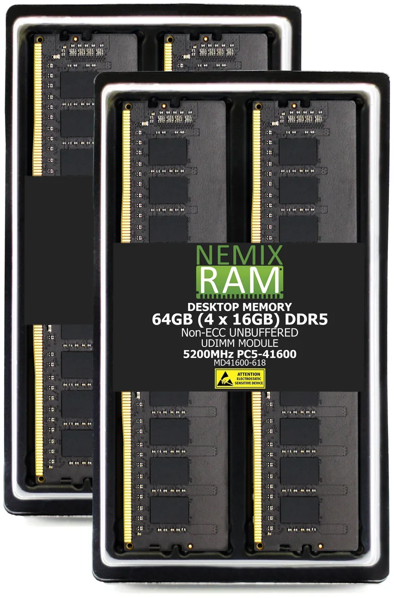 NEMIX RAM NEMIX RAM 64GB DDR5 5200MHz 4 x 16GB Non-ECC UDIMM 1Rx8 1.1V 288-pin — product photo