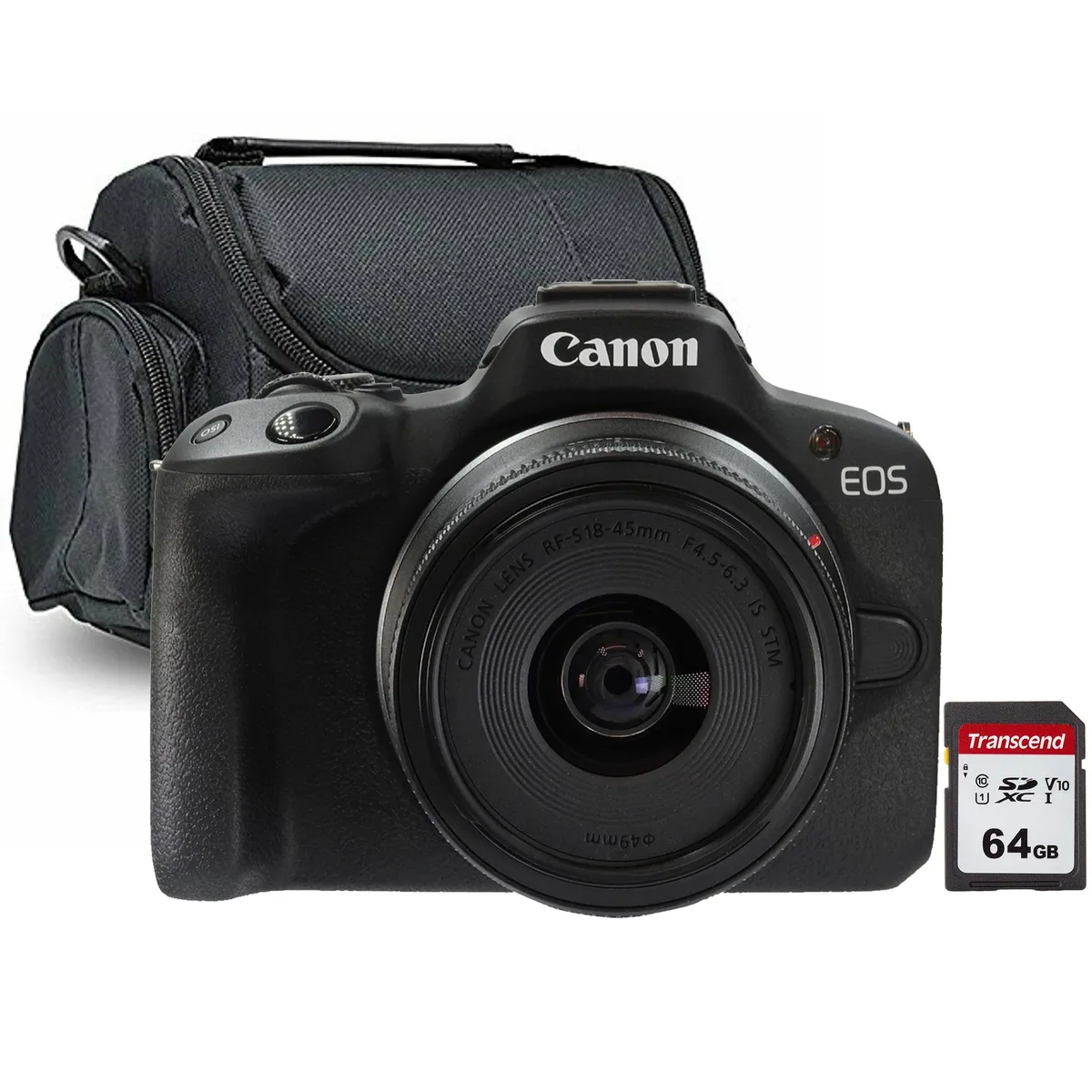 Canon Canon EOS R50 with RF-S 18-45mm f/4.5-6.3 IS STM, Transcend 64GB SDXC + Case — product photo