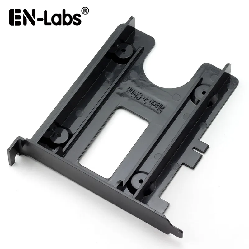 Black polycarbonate bracket holding a 2.5 drive in a PCIe slot