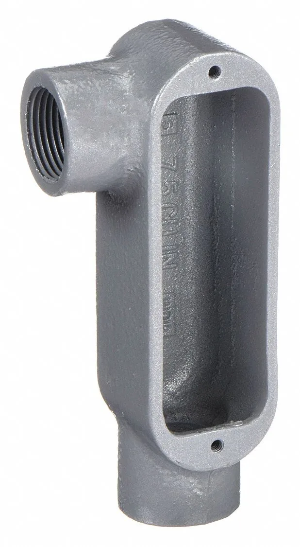 Gray iron conduit outlet body, LR style, powder coated finish, 90 degree threaded connection