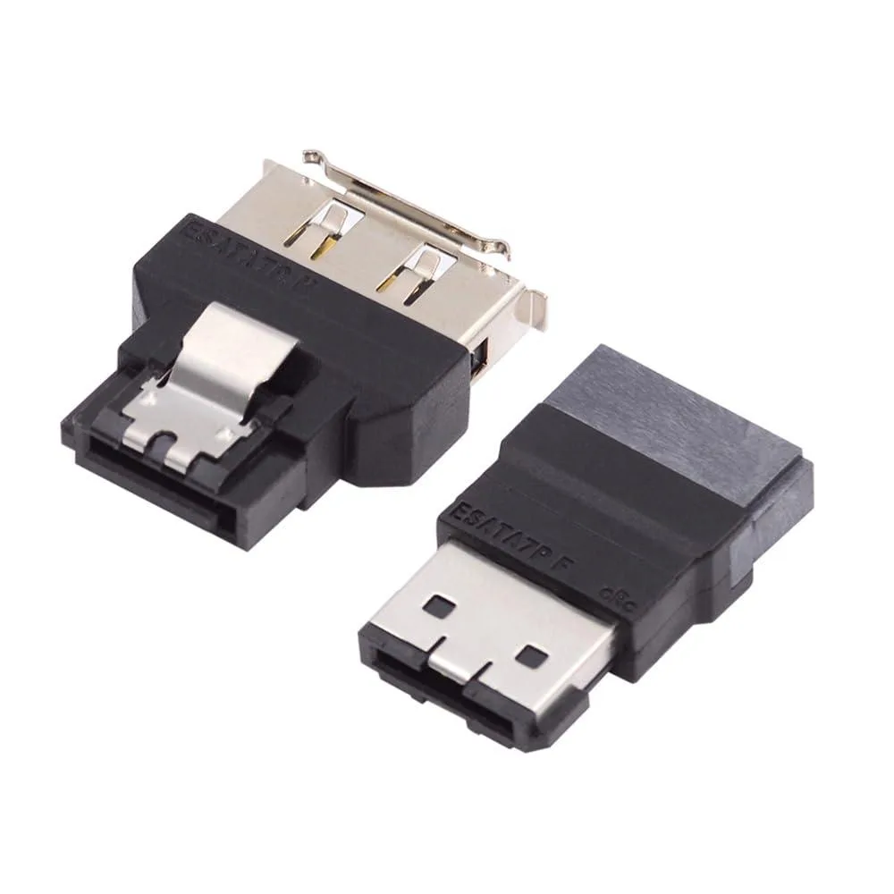 Two black SATA to eSATA adapters, male to female, copper construction