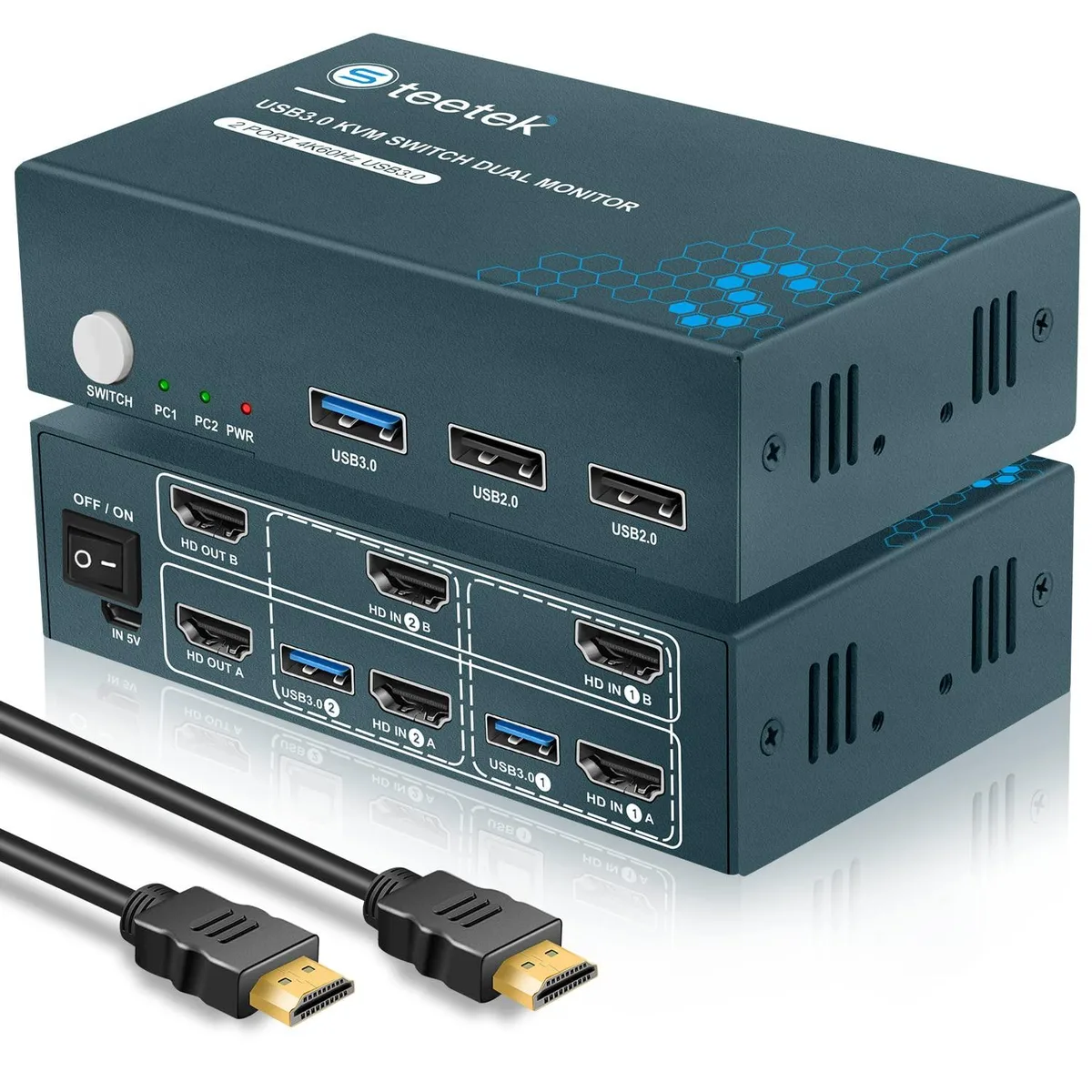 AUTECH AUTECH 2-Port Dual-Monitor HDMI KVM Switch 4K60 USB 3.0 — product photo
