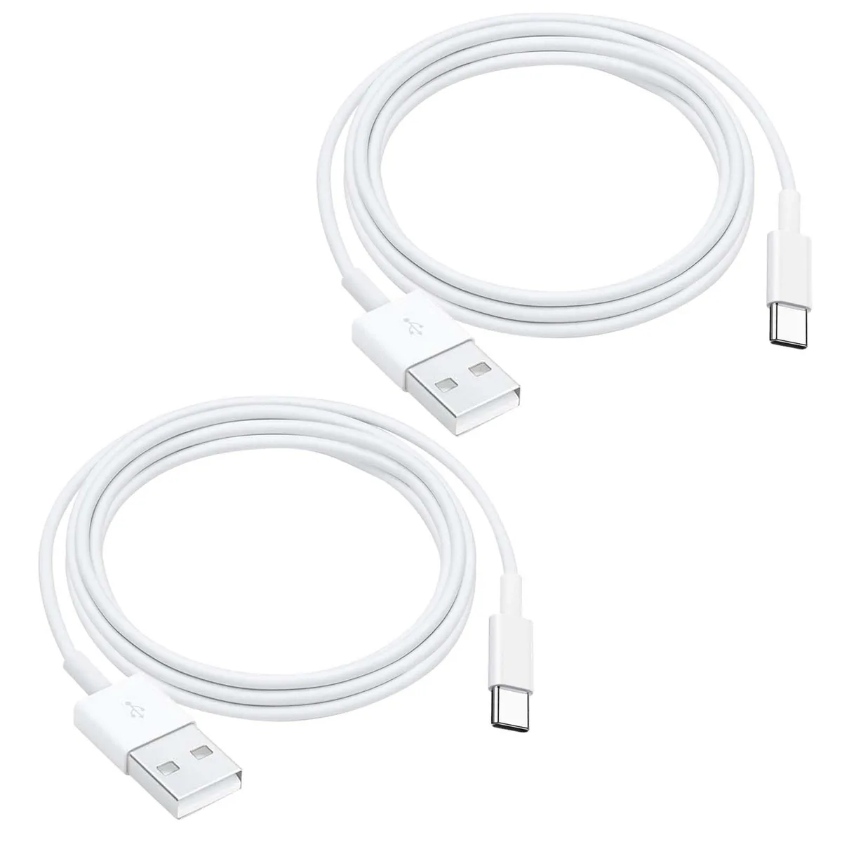 Two white USB-A to USB-C cables coiled together, 3.3FT each