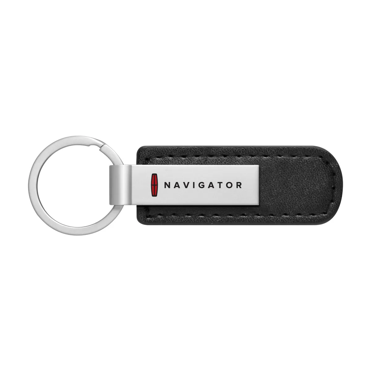 Black PU leather key chain with silver metal Lincoln Navigator logo tag