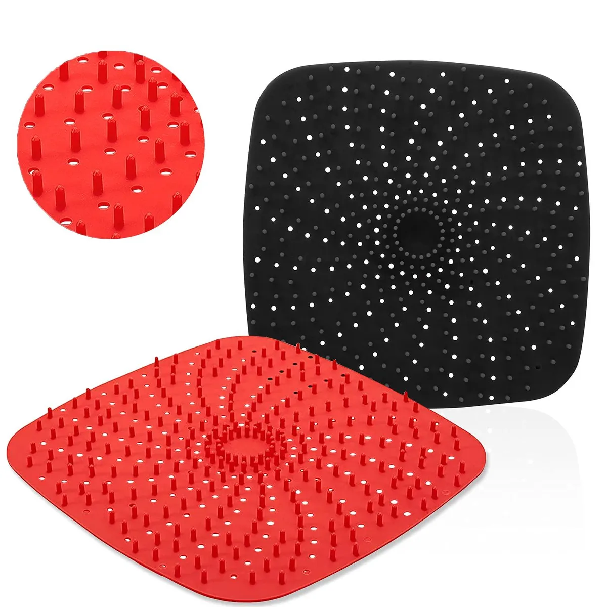 Two square beige silicone mats with raised dot pattern, 9 inch size