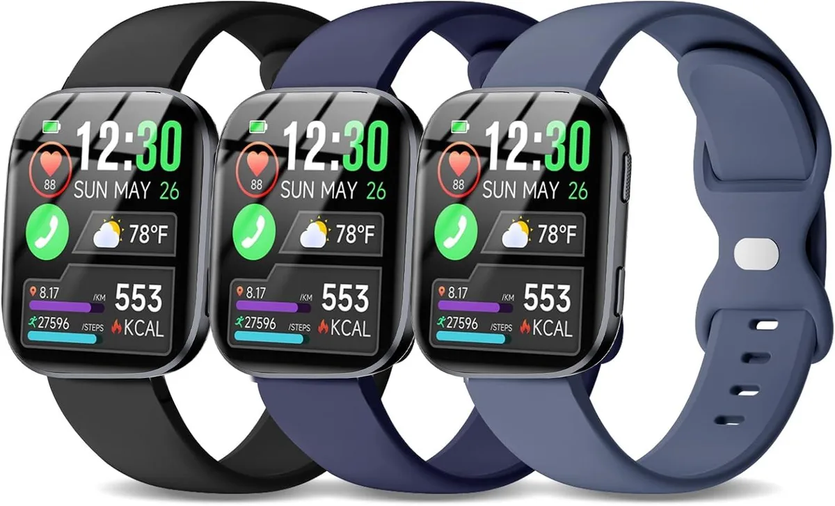 ETEIZU ETEIZU 3 Pack Silicone Sport Watch Bands 22mm Compatible GloryFit T80/T70/T60/T50 P99/P98 accessory — product photo