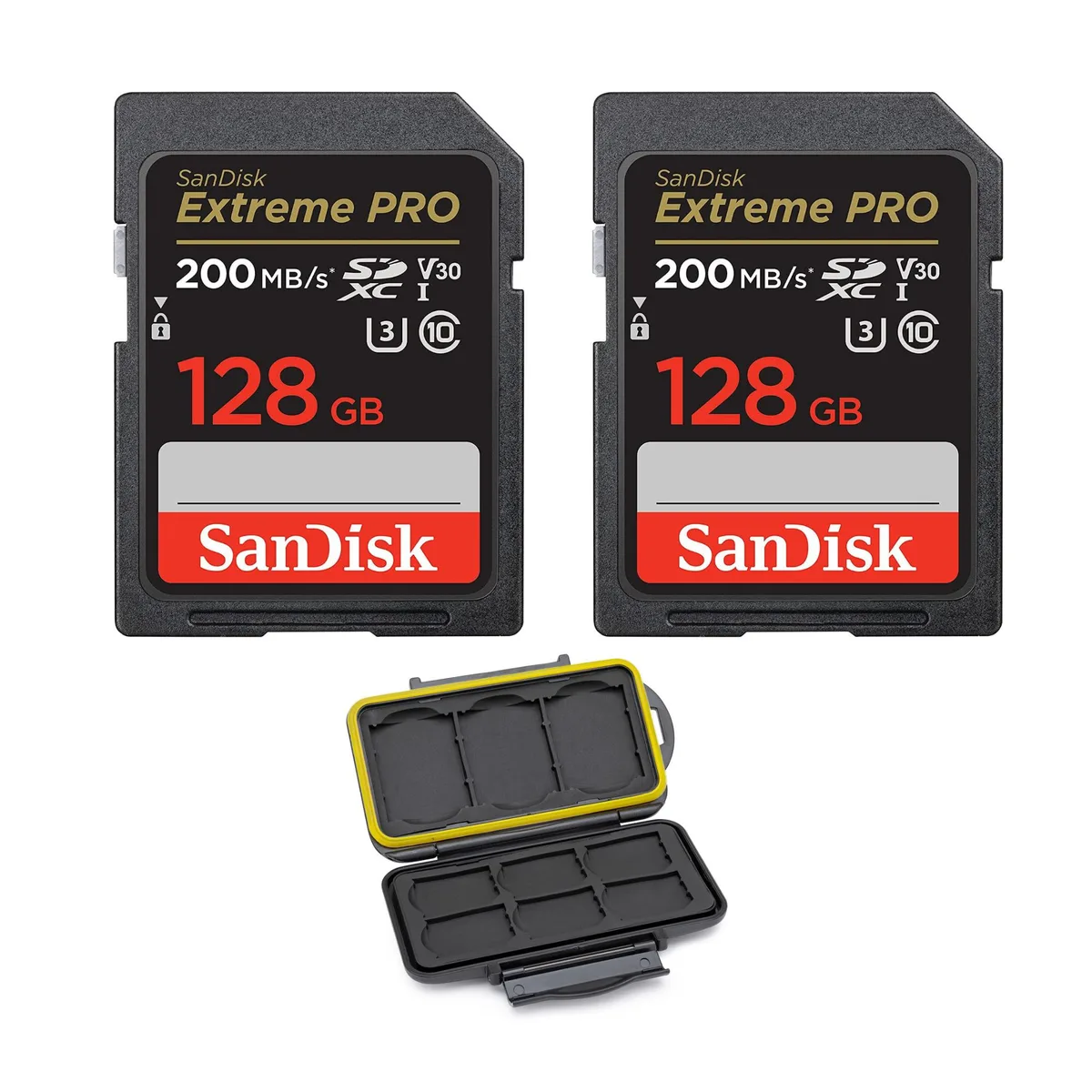 SanDisk SanDisk Extreme PRO 128GB 200MB/s SDXC UHS-I memory card 2-pack with case — product photo