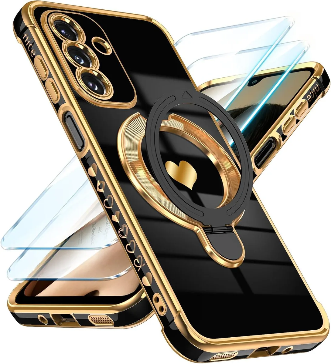 Transcend Transcend Galaxy A17/A26 5G Case Black Gold Heart Ring Stand — product photo