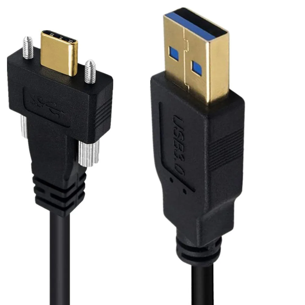 TeKit TeKit USB 3.1 Type-C Dual Screw Locking to USB 3.0 Cable 10ft 90 Degree — product photo