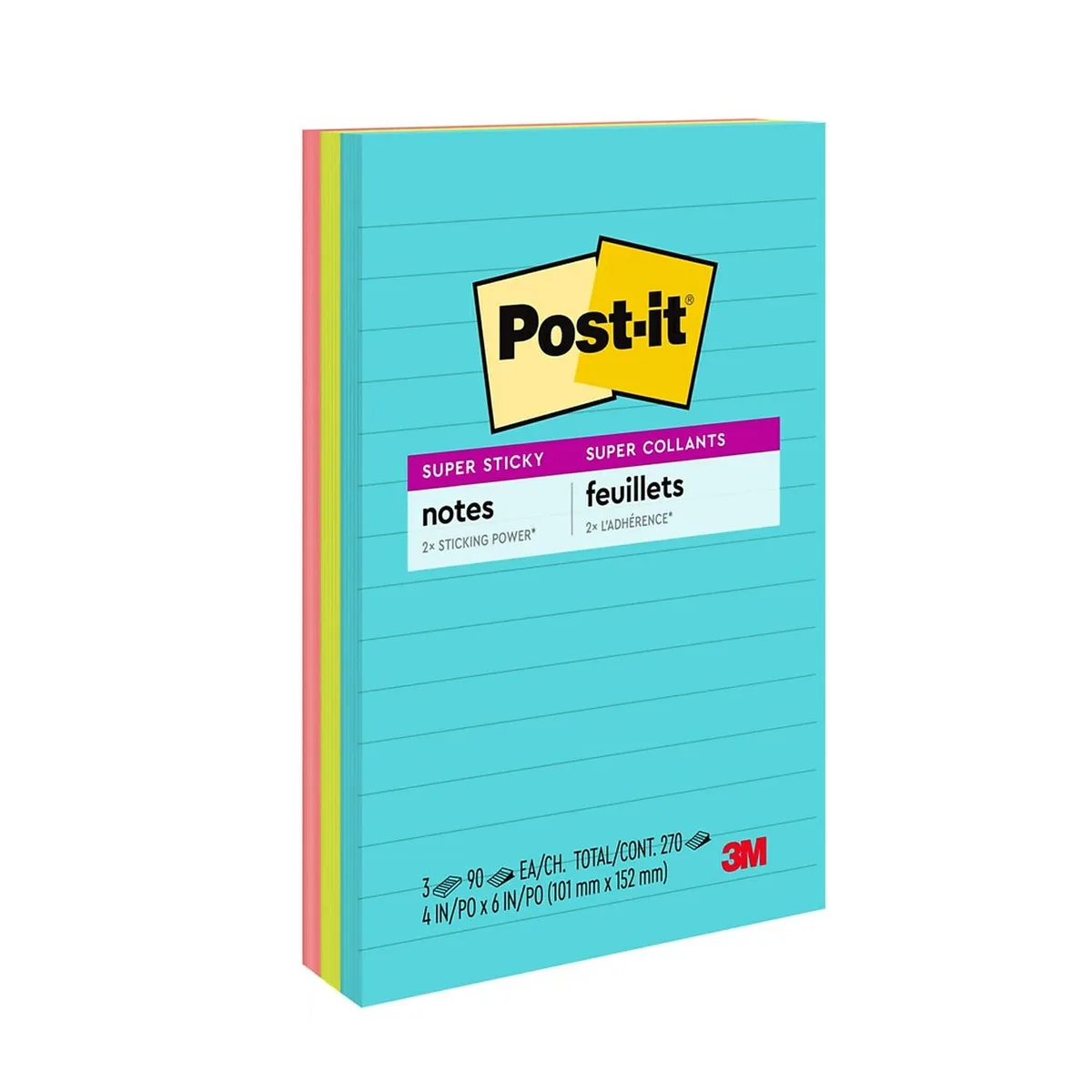 3M 3M Post-it Super Sticky Notes Miami 90 sheets 3 pack 6603 — product photo