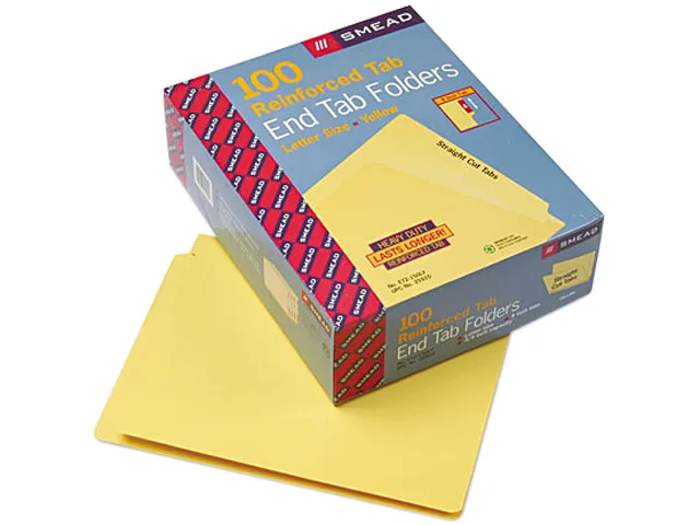 Smead Smead 25910 End Tab File Folders, Letter, Yellow, 100/Box, 11 pt — product photo