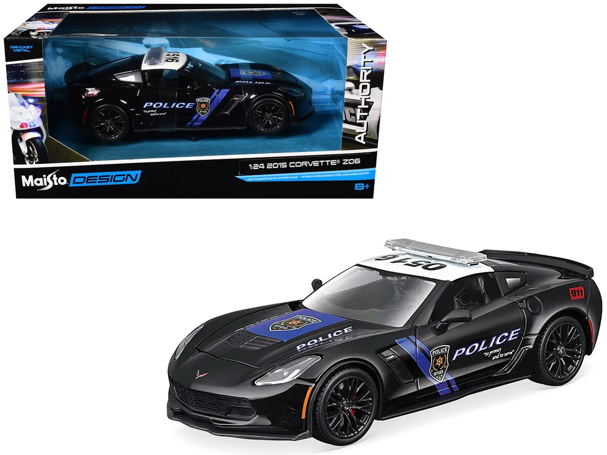 Maisto Maisto 2015 Chevrolet Corvette Z06 Police 1/24 Diecast Black Blue Stripes — product photo