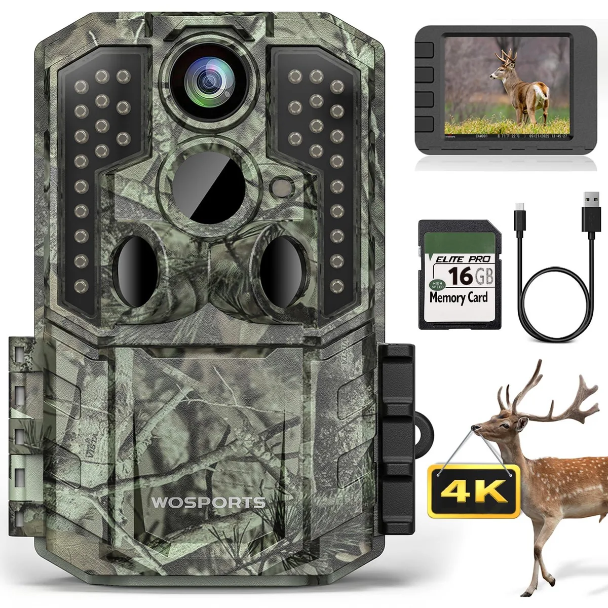  WOSPORTS G600 Trail Camera 56MP 4K 0.2S Trigger 120° Wide No-Glow Night Vision 2.0'' LCD — product photo