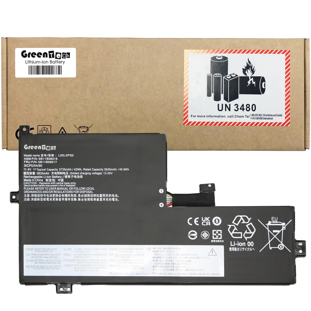 GreenTechLLC GreenTechLLC L20L3PG2 5B11B36309 42WH laptop battery — product photo