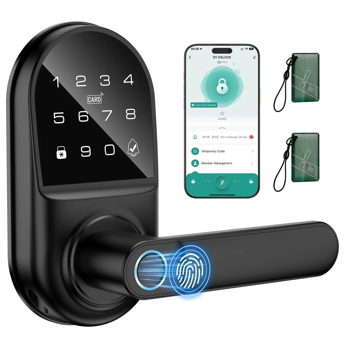 Bog fang B006 smart door lock biometric black 8.0 x 3.7 x 9.8 in 1.338 kg — product photo