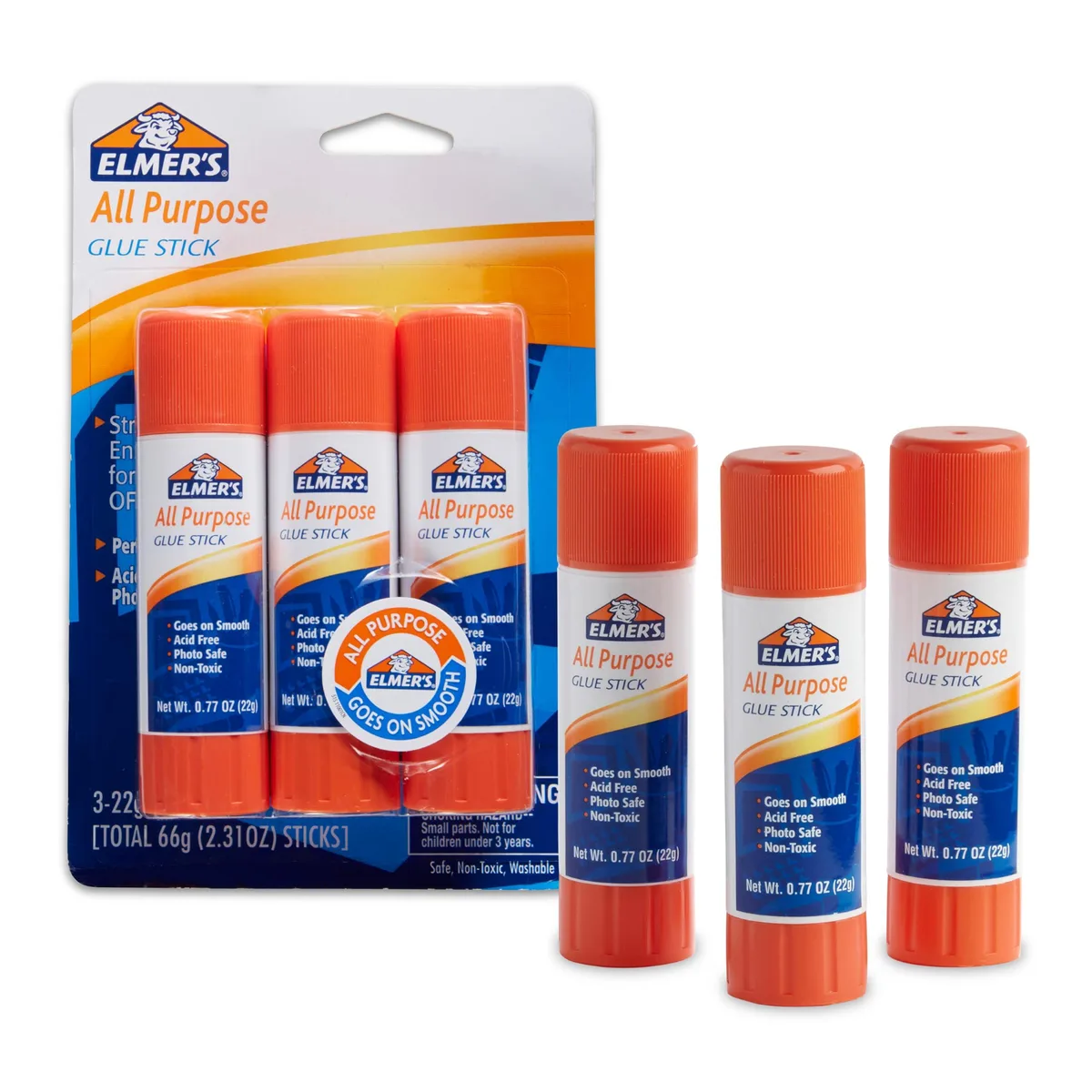 Three white glue sticks in a rectangular pack