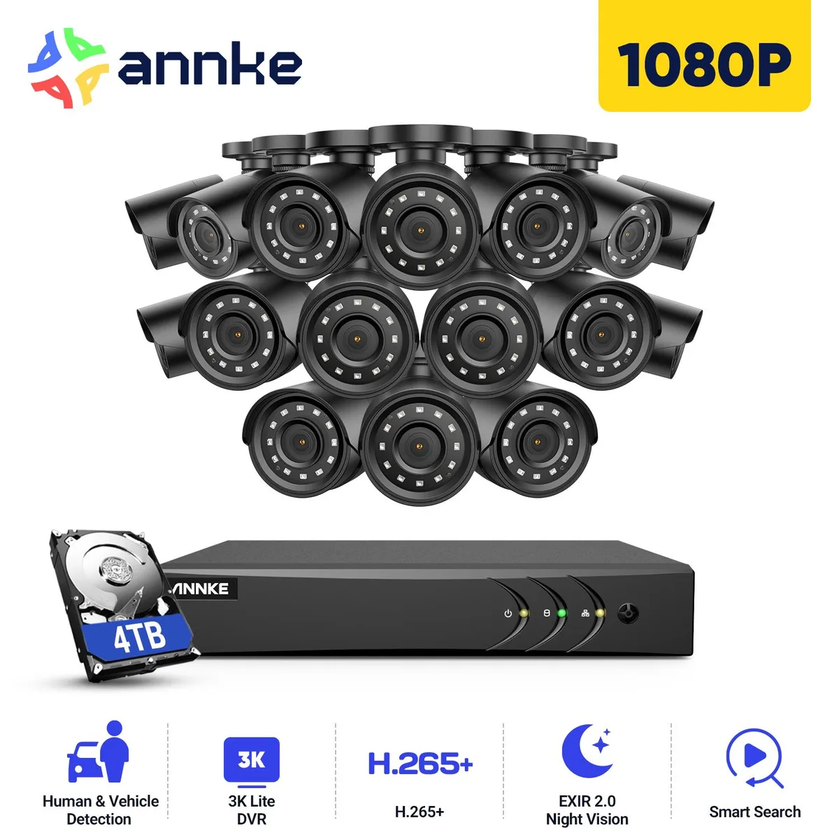 Annke Annke 16CH 3K Lite FHD AI Surveillance Security System with 4TB HDD and 16x 2MP Cameras — product photo