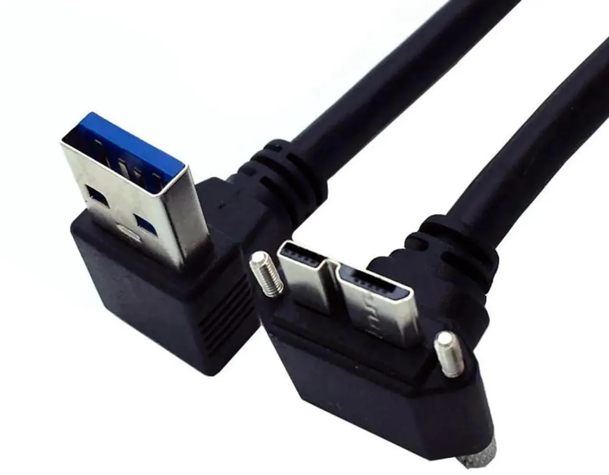 SMUGDESK SMUGDESK 25cm 90° UpAngled USB 3.0 to Micro USB 3.0 Locking Screw Panel Mount Cable — product photo