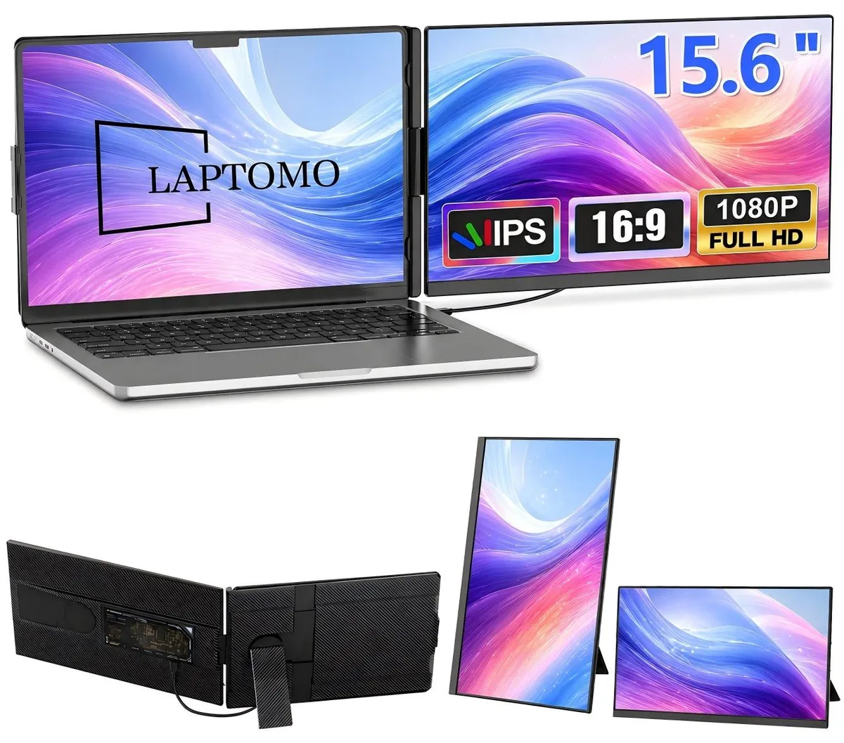 Laptomo Laptomo 15.6" 1080P FHD IPS Portable Monitor 120% sRGB Detachable — product photo