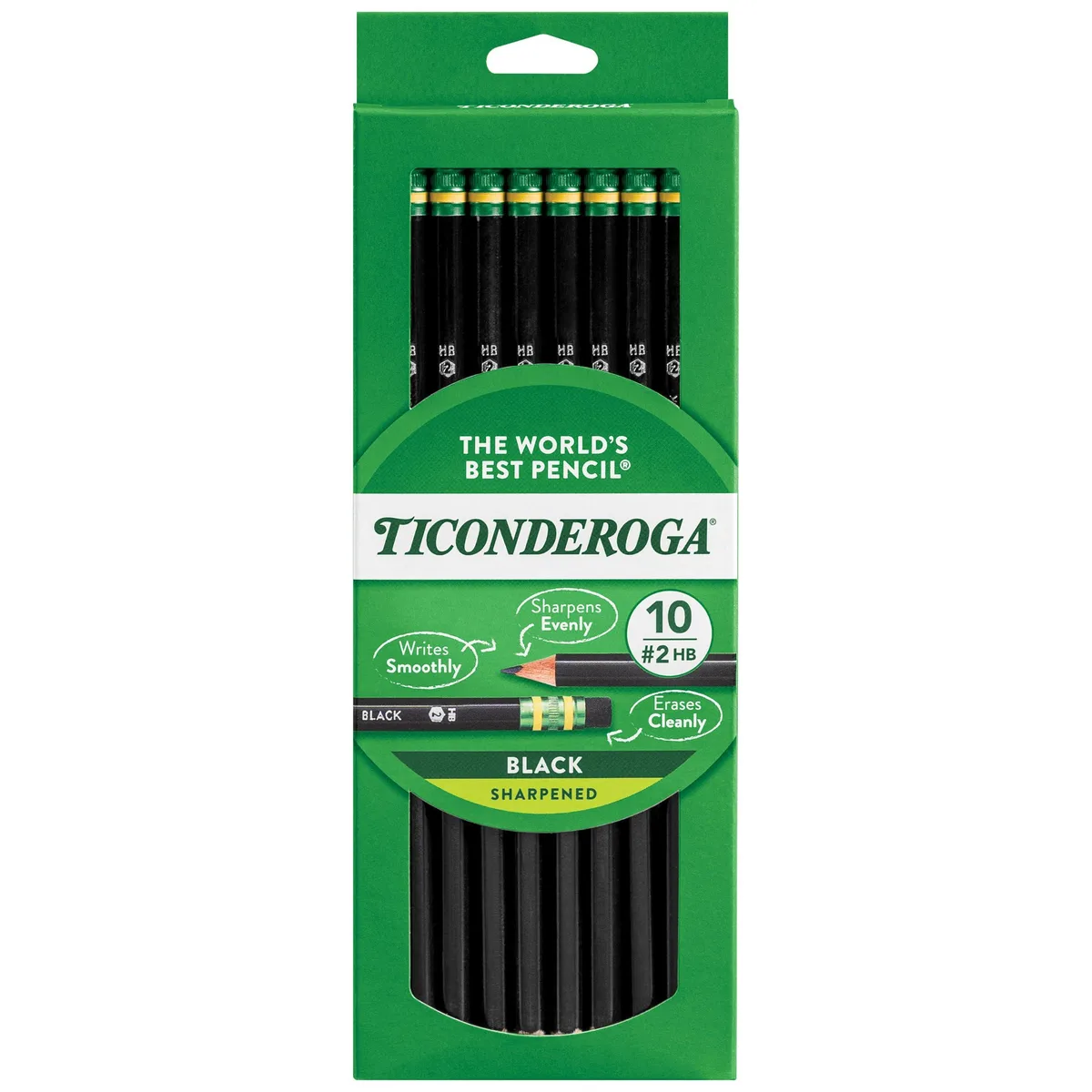 Yellow hexagonal pencils with black lacquer finish and green gold ferrules, ten count