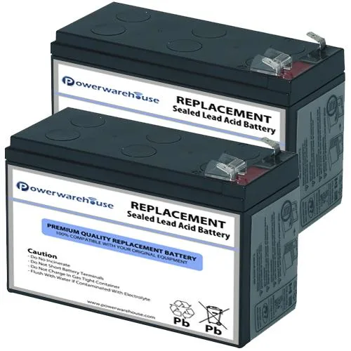 Two sealed 12V lead-acid battery cartridges, rectangular, grey plastic casing