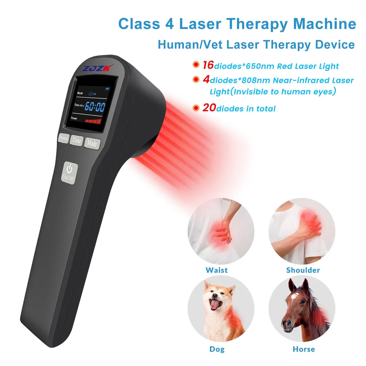 ZJZK ZJZK HHL01-1014 Cold Laser Therapy Device 4x808nm+16x650nm Black Home Health Care — product photo
