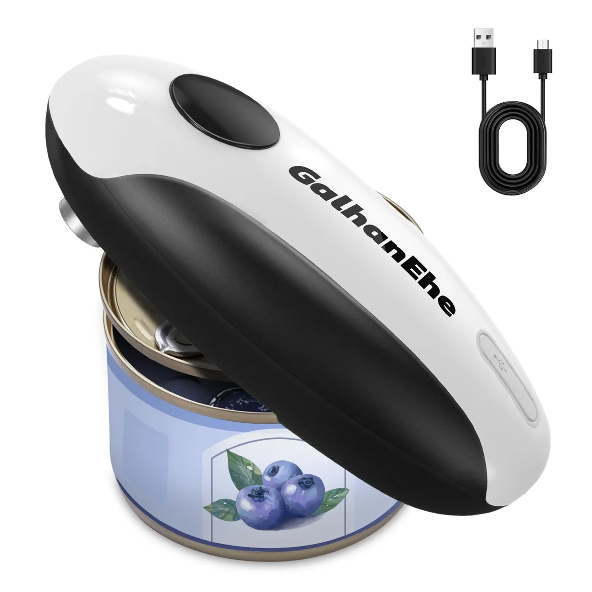 Compact rechargeable electric can opener with stainless steel body and USB charging