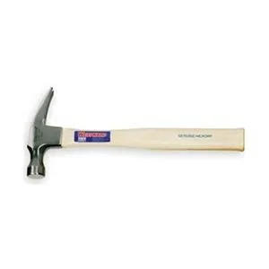 Wood-handled rip hammer with steel head, 13 inches long, smooth face, straight claw, plain grip