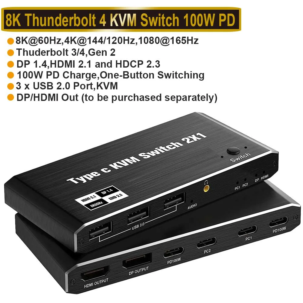 Jansicotek Jansicotek OZK7 2-Port USB-C KVM Switch 8K@60Hz 4K@120Hz 100W PD — product photo