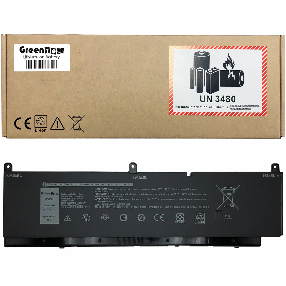 NShi NShi PKWVM laptop battery for Dell Precision 7550 7560 7750 7760 11.1V 95WHR 8558mAh 6 cell — product photo