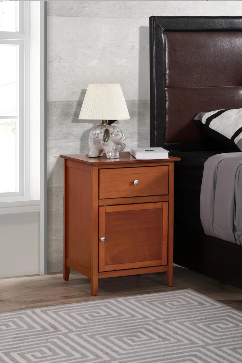 tuphen Charming Oak nightstand, particle board with oak finish, single drawer and cabinet door, 25H x 19W x 15D inches