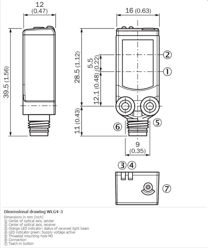 Sick Sick WLG4-3F2132 Miniature Photoelectric Sensor PNP 16x39.5x12mm 0.01-4.5m IP67 — product photo